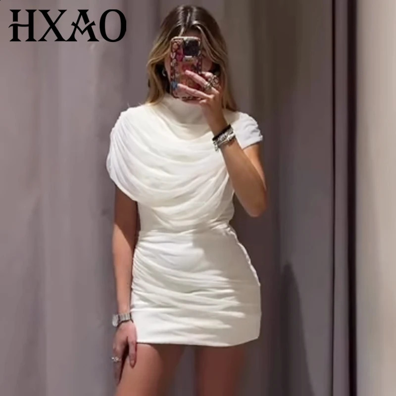 HXAO Mini White Ruffled Dress Womens Dresses Summer Elegant Party Dresses Chic Corset Layered Sleeveelss Patchwork Vestidos 260917