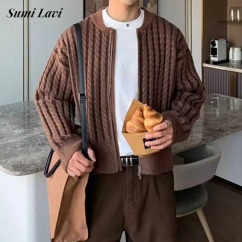 Crochet Knitting Sweater Mens Vintage Coats 2025 Fall New Casual Slim Fit Knit Cardigan Tops Men Fashionable Zipper Sweatercoats J260916