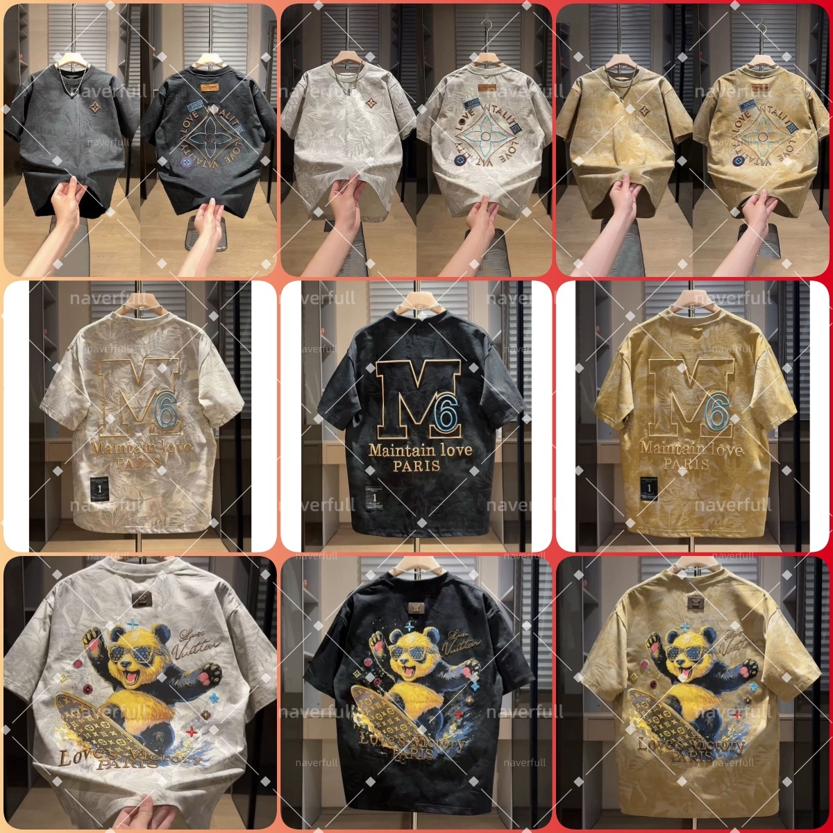 Designer Men Women Short Sleeve T Shirt Vintage Leaf Jacquard Fabric Back Embroidery Letter Graphic Tees Loose Casual Streetwear Tops