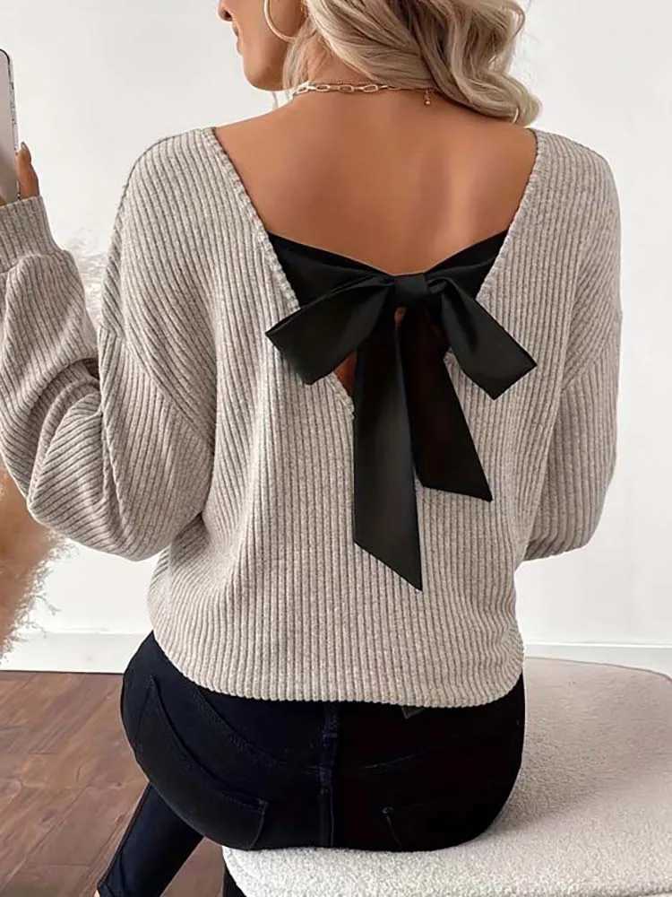 autumn women's long sleeved casual style polyester material 2026 new fashion V-neck pullover solid color sweater S260917QK8R