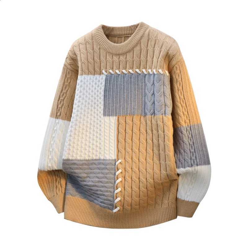 Sweater Autumn/Winter Patchwork Trendy Knitted Men's High-quality Fashion Trend Thick Round Neck Tops Knitted Base ClothingW260915