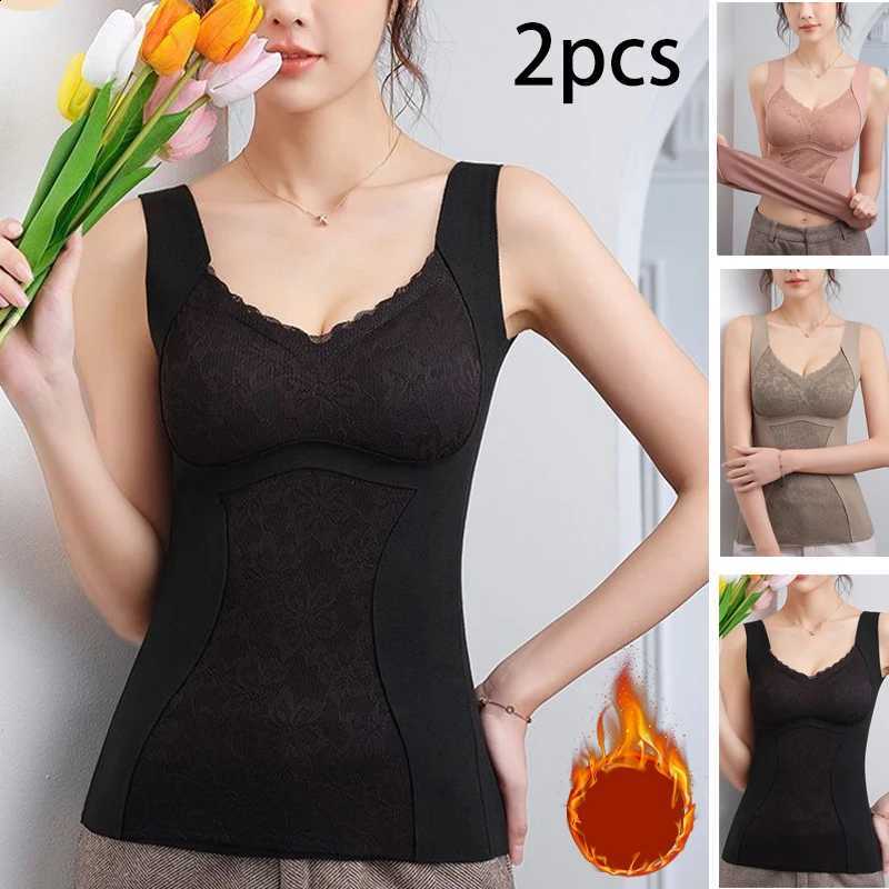 2pcs Woman Thermal Underwear Thermo Lingerie Winter Soft Warm Top Wear Thermo Vest Undershirt Intimate Lace with Bra Padded H260916
