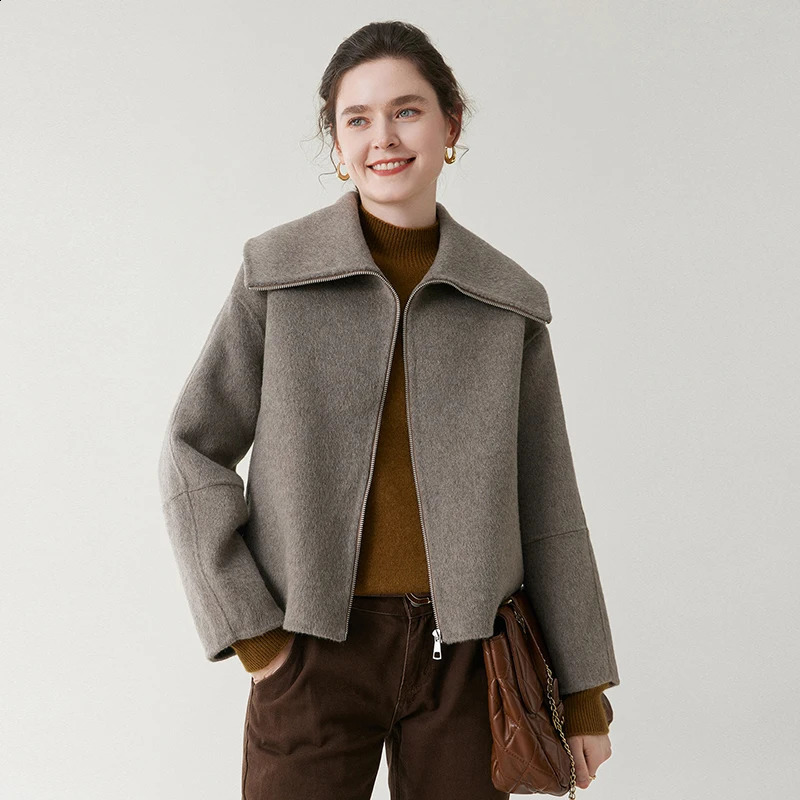 100 Wool Coat Autumn And Winter Large Lapel Short Style Fashionable Casual Korean Version Women'S Loose ZipUp Top 260917