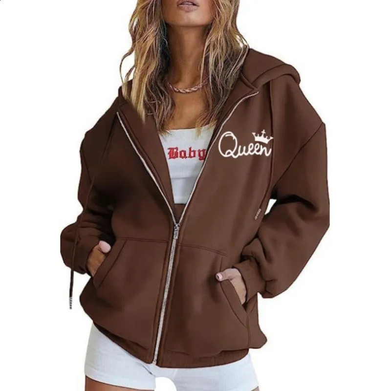 Autumn Winter Fashion Gray Zip Up Sweatshirt Women Jacket Clothes Hoodies Daily Pockets Long Sleeve Solid Versatile Lady Hoodie 260917