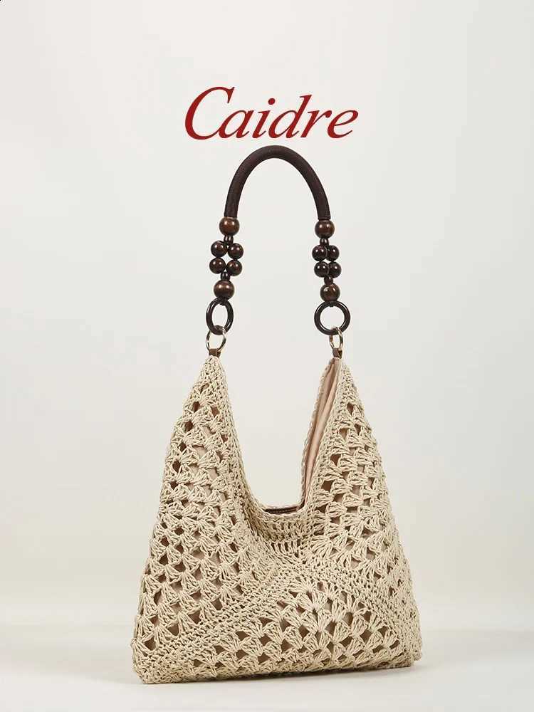 CAIDRE Summer New Woven Straw Bag Hollow out Shoulder Tote Beach Vacation Handbag Soft Fabric Large Size Color Bag H260916