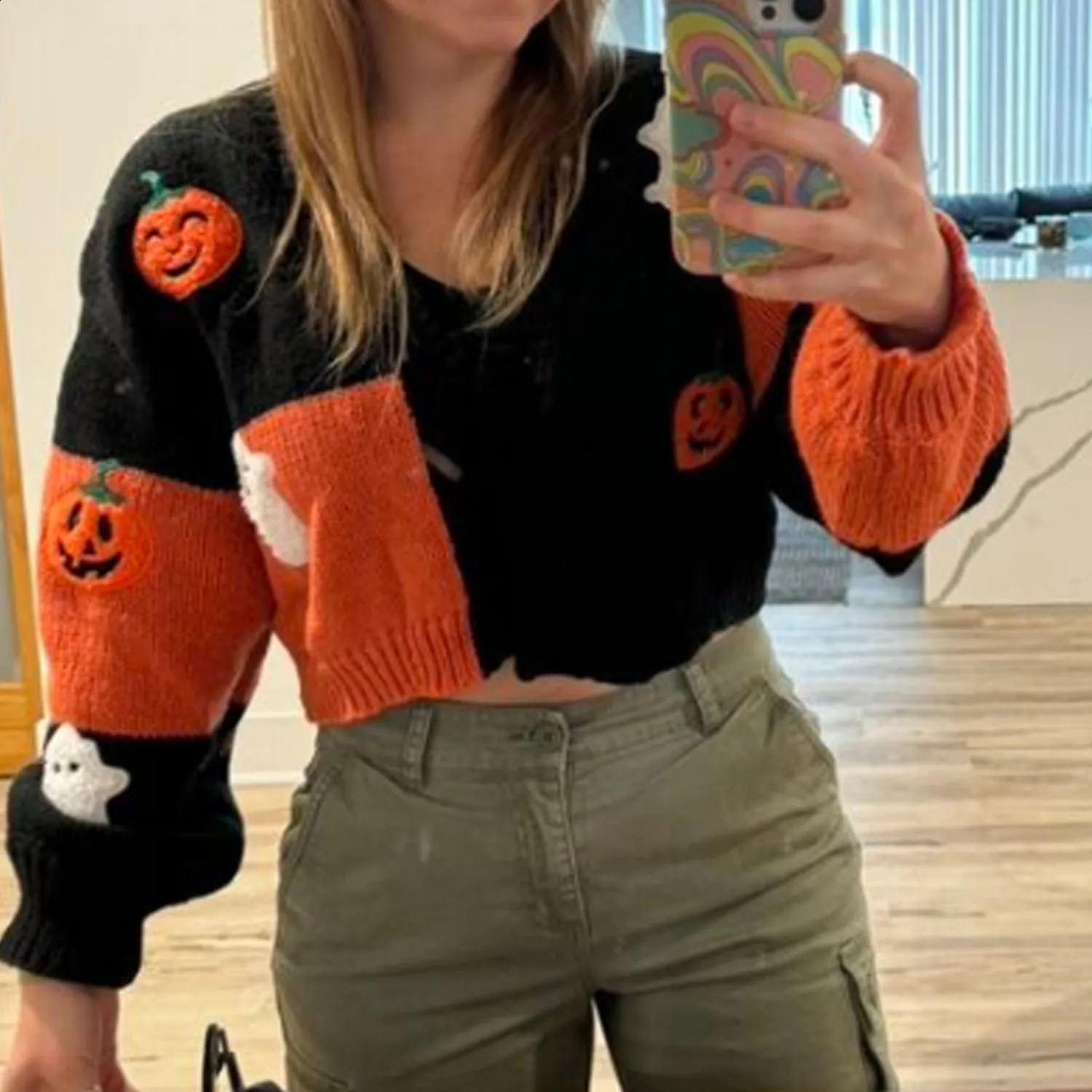 2026 Halloween Womens Knitted Cardigan Early Autumn Drop Shoulder Long Sleeve Casual Pumpkin Cardigan Winter Warm Sweater 260917