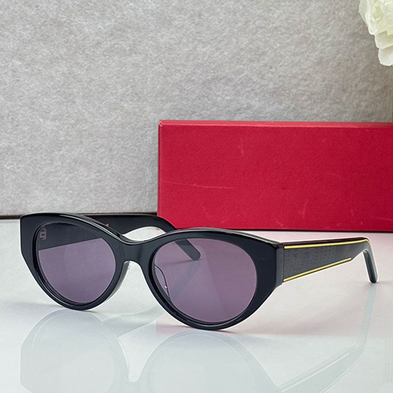 Cat Eye Sunglasses For Men Women Small Oovl Frame Bright Black Board Light Purple Lens Daily Dressing Shopping Designer Glasses D23S