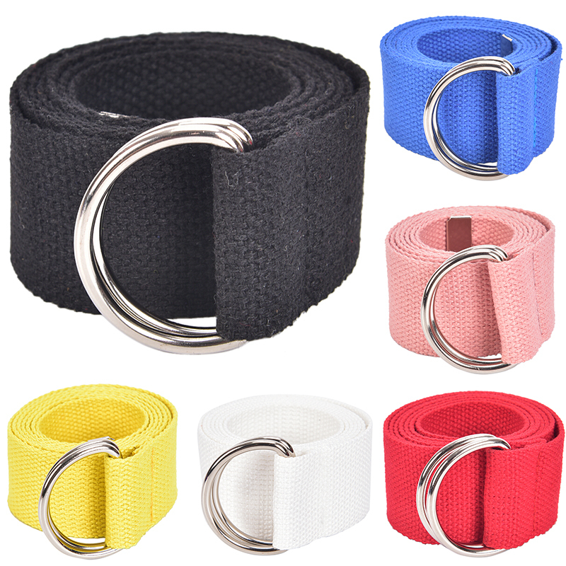 Men's Women's Casual Double D-ring Nylon Striped Buckle Fashionable And Simple Cotton Canvas Belt W260917
