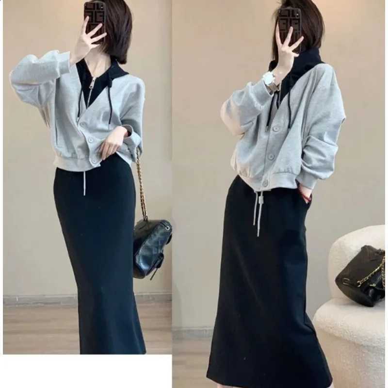 Hooded Casual Women's Sweatshirts Fashion Skirts Two Piece Set Lady Sporty Coats Half Skirt Outfits 2024 New Clothing FemaleW260915