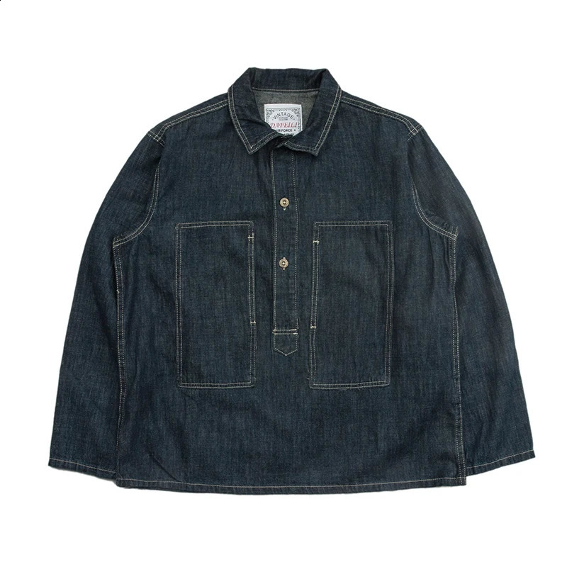 1920s Vintage US Army Spring Summer Blue Denim Work Uniforms Loose Pullover Shirt Jacket 260917