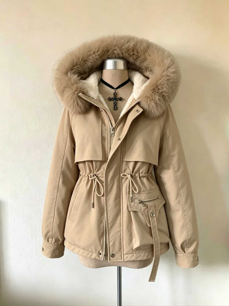 Parka Y2k Sleeve Vintage Long Faux Fur Collar Patchwork Autumn Winter Women Casual American Retro Padded Coat Solid 2026 H260917