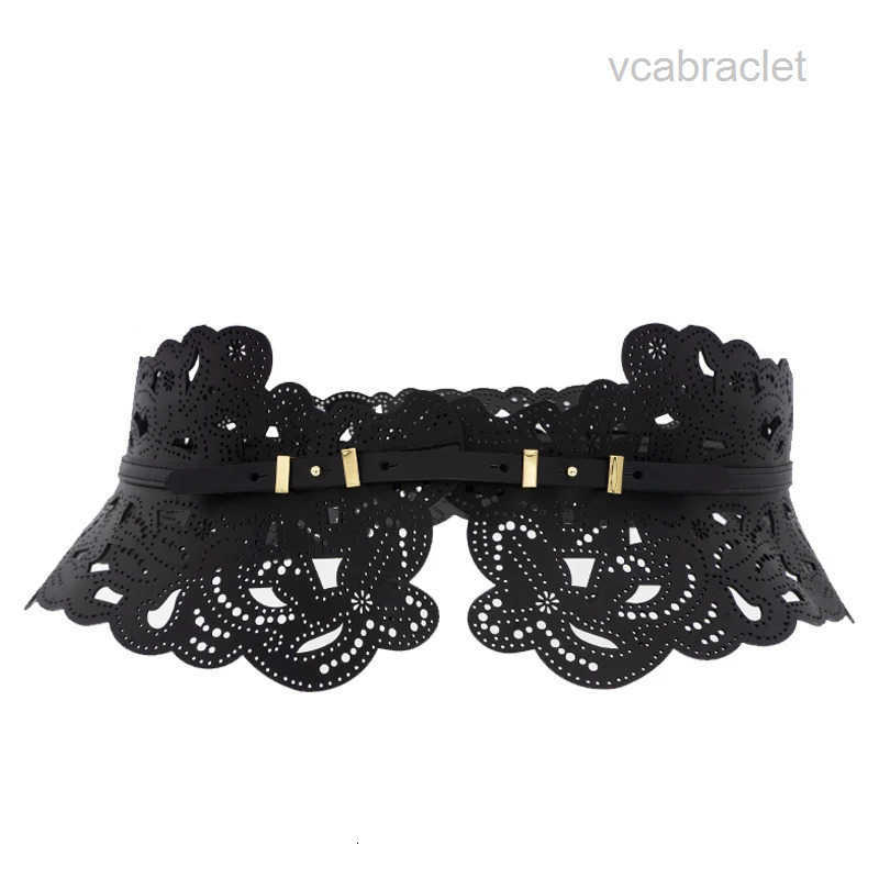 waistband Belts Openwork carved bohemian leather wide belt dress tunic with geometric trim 231101