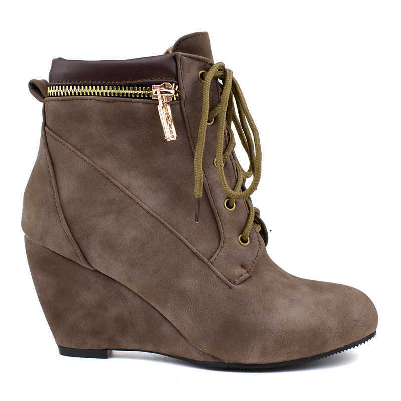 Winter Women snow Boots Round Toe Lace Up Casual Wedge Ankle Boots For Women Shoes High Heels Women Motorcycle Boot Large Size D260917