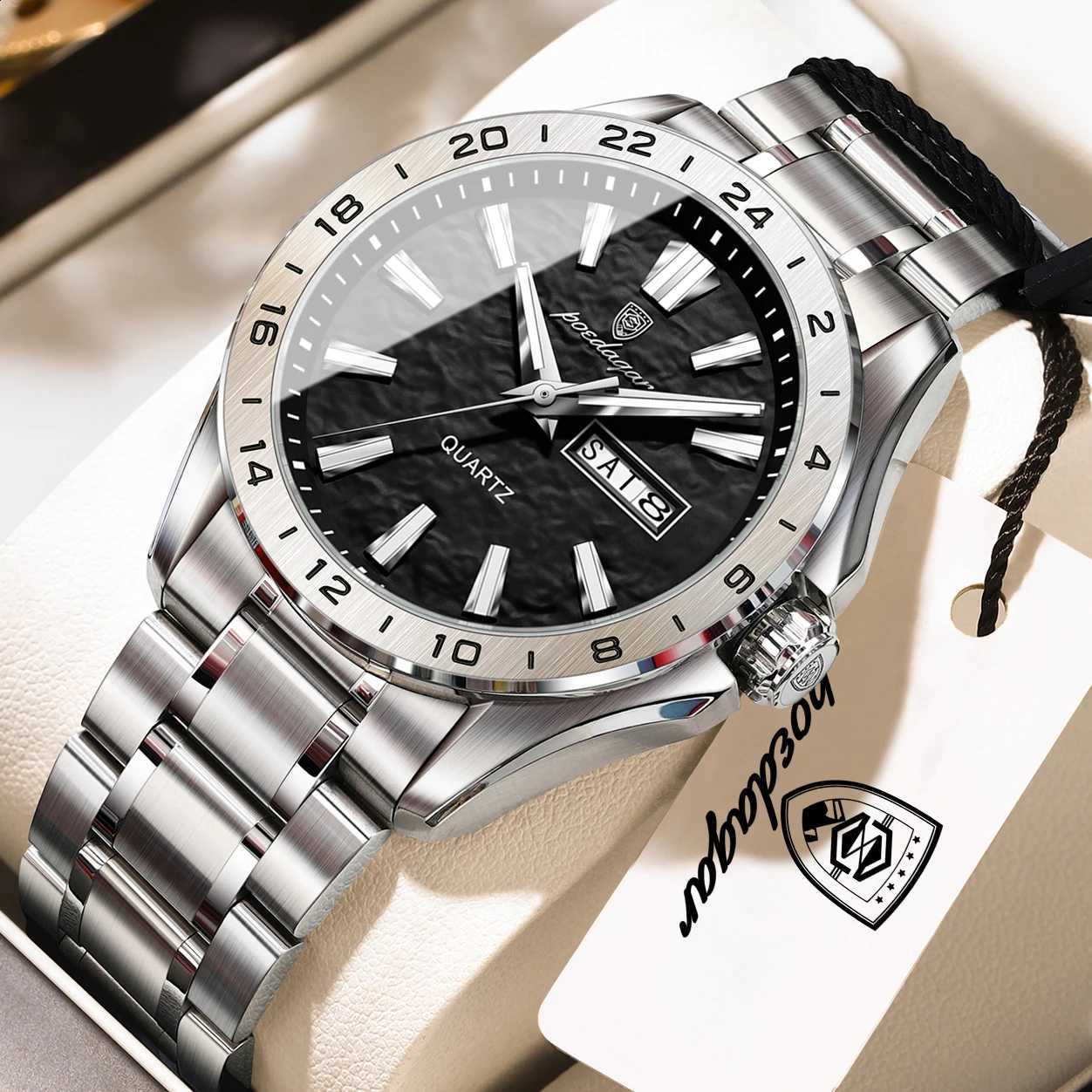 POEDAGAR Luxury Man Wristwatch Waterproof Luminous Watches For Men Fashion Date Week Quartz Casual Men's Watch Reloj Hombre GiftT260916
