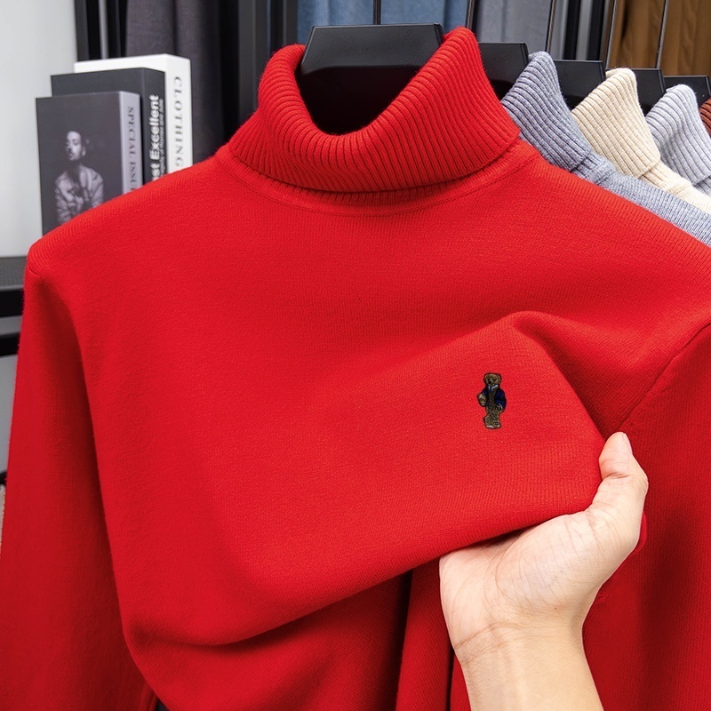 High-End Man Spring Long-Sleeved Knitwear Bear Print High Neck Hot Pullover Versatile Trend Leisure Warm Sweater Men's Clothing J260917