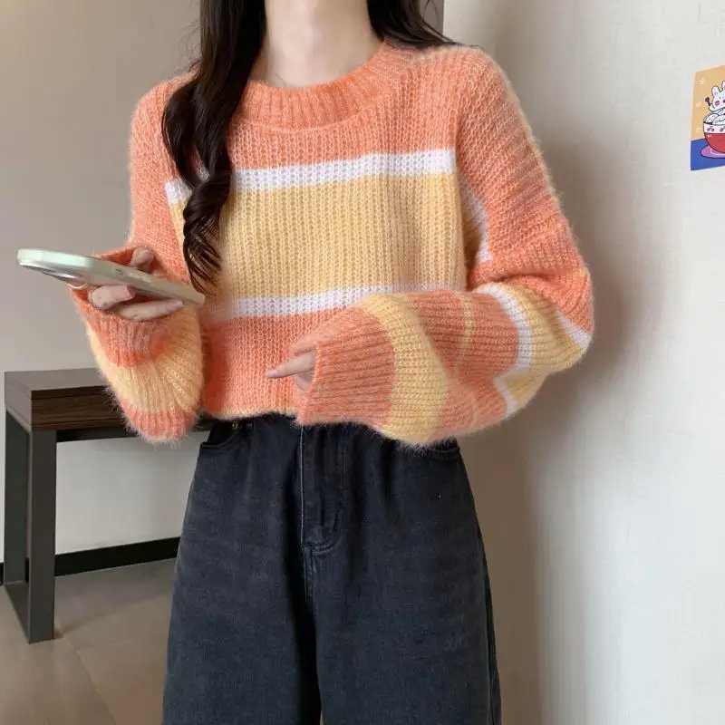 Knitted Round Collar for Women Colorful Striped Loose and Versatile Sweaters Fashion Trends Autumn and Winter Pullovers M148 S260917GQ5P