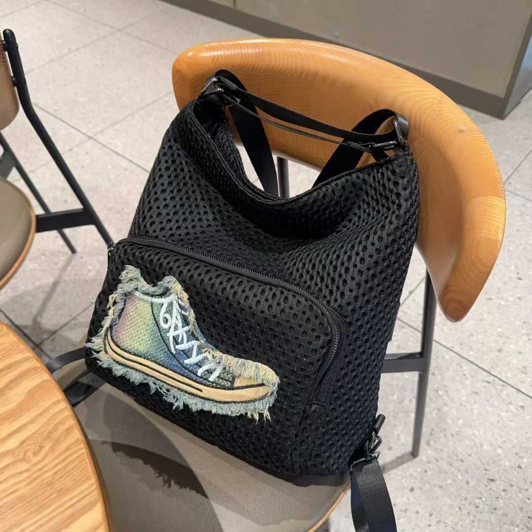 Women S Fashionable Shoulder Mesh Bag Patchwork Design Multi Functional Backpack Large Capacity Unique Retro Style Suitable For Commuting KABAHEBING