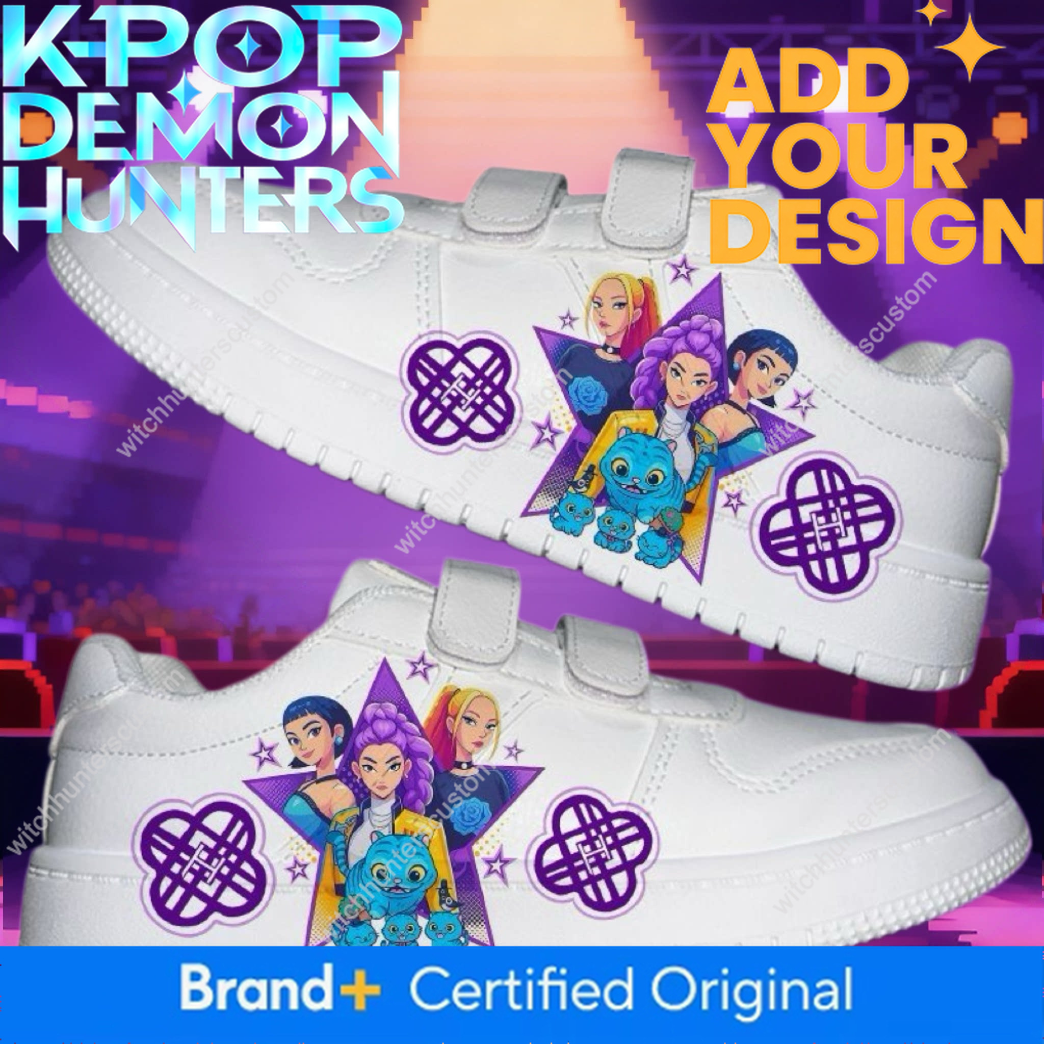 Kpop Hunter Girl Group Cat New Children's Three Sisters Velcro Sneakers Slip-On Niche Trendy White Shoes