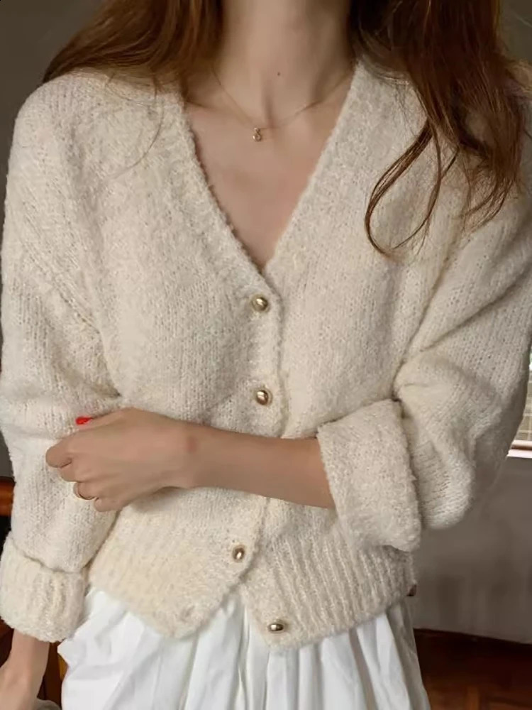 AOSSVIAO Fashion Womens Vneck Cardigan Cashmere Sweater 2026 Autumn Winter Female Clothing Grace Knitwear Korean Tops 260916