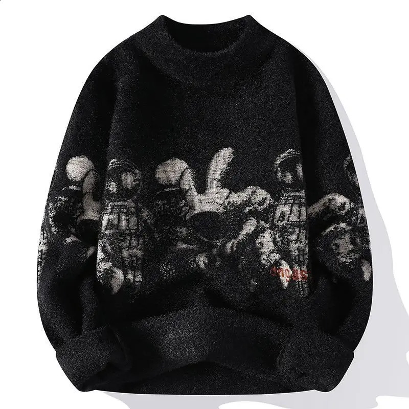 Men's Casual Plush printing Sweater Thickened Jacquard Vintage Streetwear Knitwear Pullover Loose Lazy Style Long Sleeve 260911