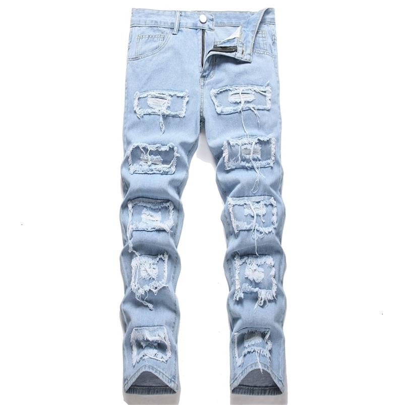Holes Men Jeans Ankle Length Pants Denim Skinny Ripped Solid Vintage Wash Distressed Slim Fit Pockets High Street 260916