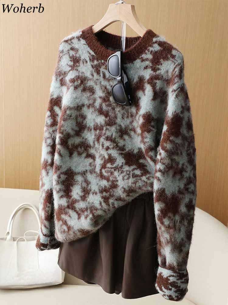 for Jacquard Women Pullovers Vintage Fashion All Match Jumper Autumn Clothing Casual Loose Knitted Sweater Tops Sueter Mujer J260916