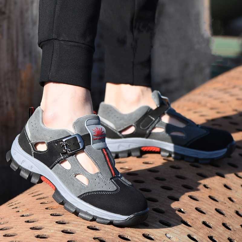casual breathable steel toe mens caps working safety shoes worker security boots cow suede leather safe sandals protect footwear D260917