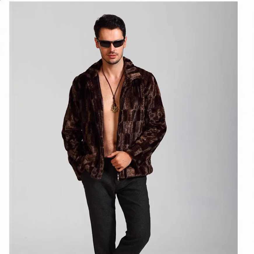 Long Men Faux Fur Outerwear Sleeve Turn Down Collar Jackets Solid Coat Cardigan 2025 High Street Overcoat Autumn Spliced W260915