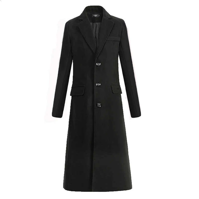 Autumn and Winter Fine Wool Woolen Cloth Men's Fashion Leisure Business A Long Black Trench Coat Male Casual Trench Coat Men 260916