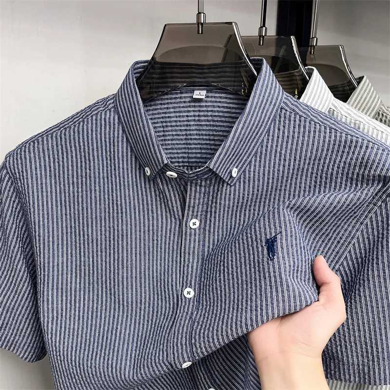 100% cotton short sve men's shirt brand pony embroidery fashion plaid summer new youth casual Paul lapel top Q260917