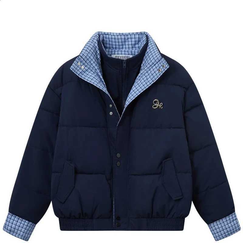 Autumn Winter Women's Plaid Spliced Cotton Jacket Korean Version Fake two-piece Stand Up Collar Loose Versatile ins Style Coat H260917