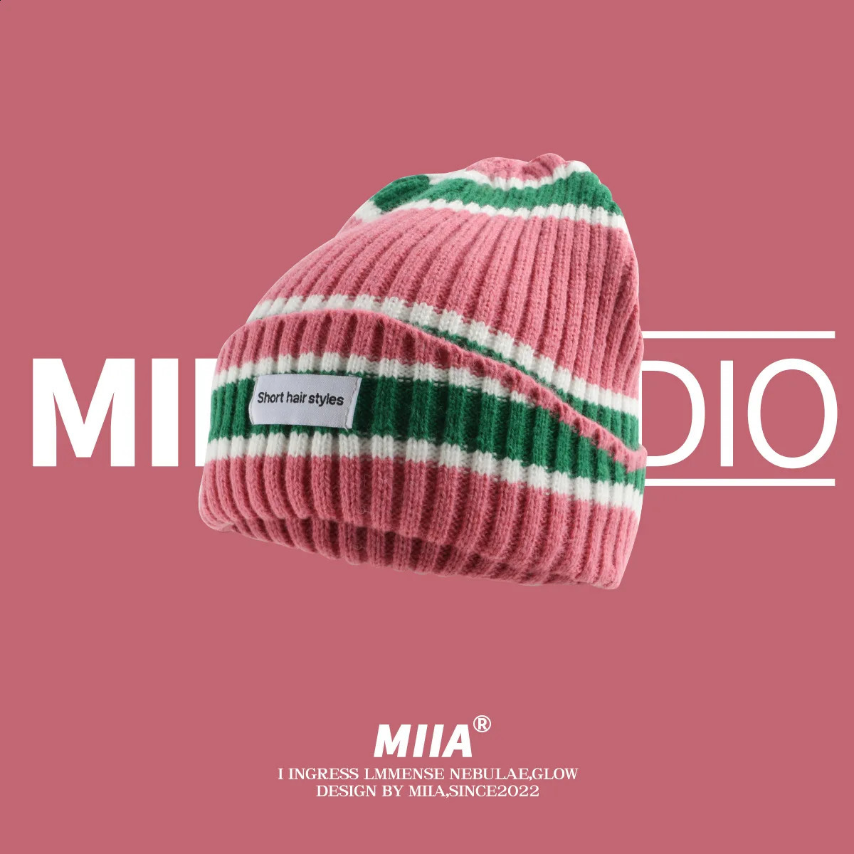 Striped Beanie Winter Hats For Women Knitted Retro Thickened Warm Baggy Cap Trendy Windproof Ear Protector Bonnet Female 260917
