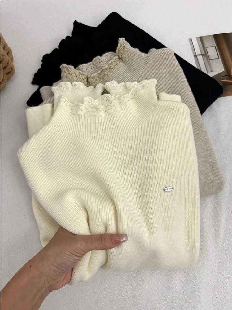 2026 Autumn Winter Women Turtleneck Pullover Elegant Long Sleeve Layering Base Knit Sweater French Exquisite RuffleTrimmed Top X260916