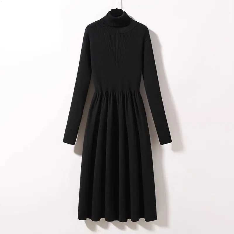 Thin Women Button Autumn Horn Knit Coats Black Turtleneck Dress 1 or Two Piece Set Korean Lady Graceful Sweater Dresses OutfitsW260915