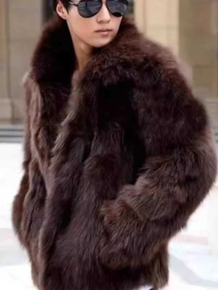 Fur Men's Winter Thickened Faux Jacket Plush Coat Warm Faux Mink Solid Black Fur Coat Trendy Cold-Resistant Winter Outerwear W260915