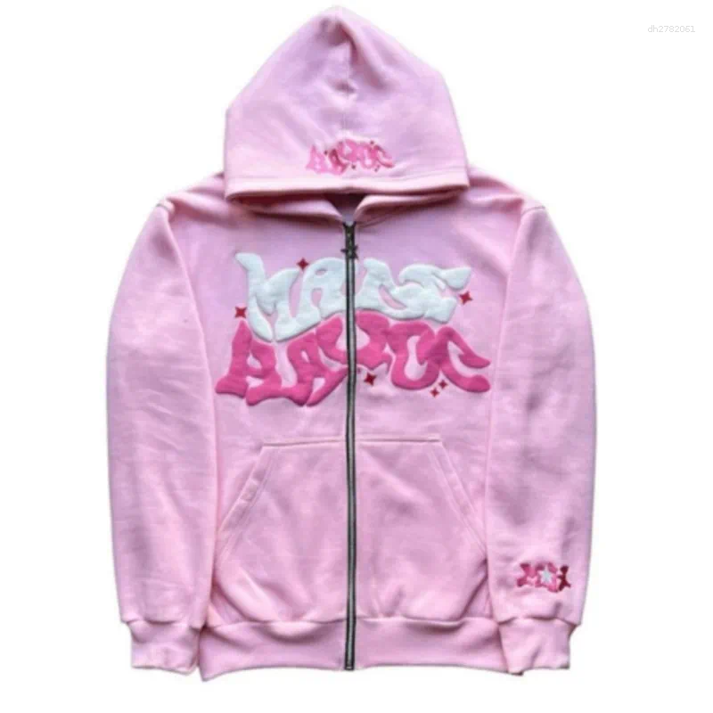 Hip Hop Trend Zipper Hoodie Women Street Casual Loose American Vintage Sweatshirt Unisex Fleece Padded Warm