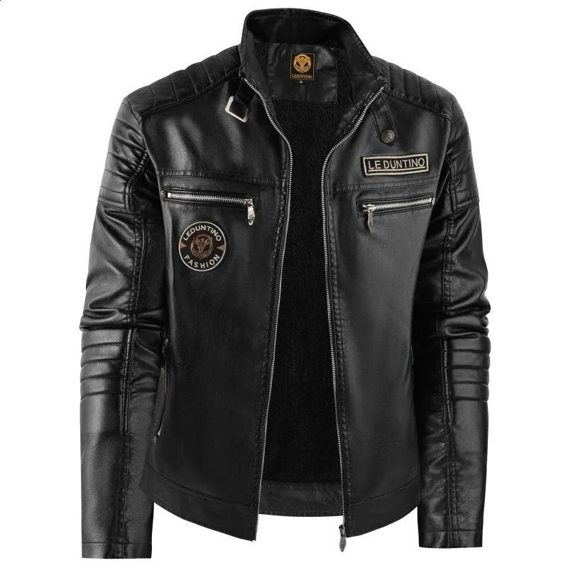 Retro Mens PU Leather Jacket Fleece Lined Motorcycle Biker Coat Warm Casual Outerwear For Male Daily Street Outdoor Wear 260916