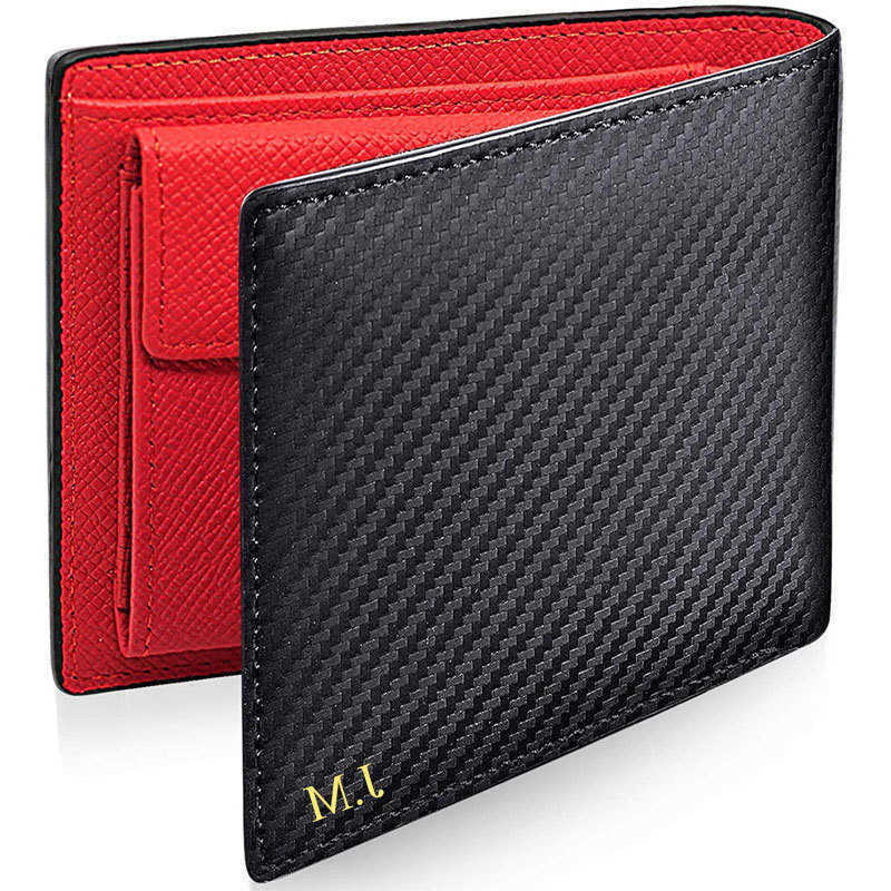 Customization Of Personalized Letters Men's Genuine Leather Carbon Fiber Short Wallet Double Fold Lightweight Multi WalletT260917