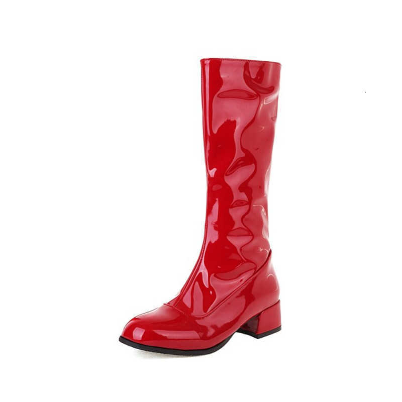 Lady Waterproof Zip Leather Long Boots Knee High Botas Winter Sqare Heels 4cm Square Toe Shoes Plus Size 33-48 Wide Fits White D260917