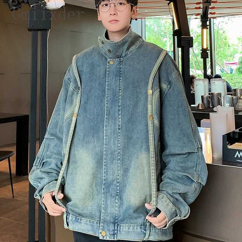American Deconstruction Denim Jacket Men's Vibe High Strt Retro Workwear Coat Design Sense Oversized Vintage Washed Jacket S260917LBQ9