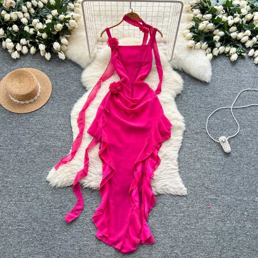 asymmetrical Chic Elegant floral off shoulder fairycore Beach Vacation Party Women Summer A-line Vestidos women clothing C260917