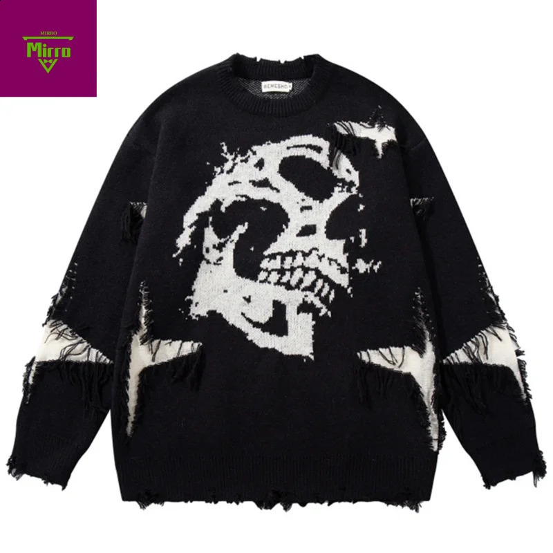 Skulls Graphic Men Sweaters Vintage Oversized Y2K Sweater Knit Jumpers Streetwear Harajuku Hip Hop Patchwork Sweaters Knitwear 260917