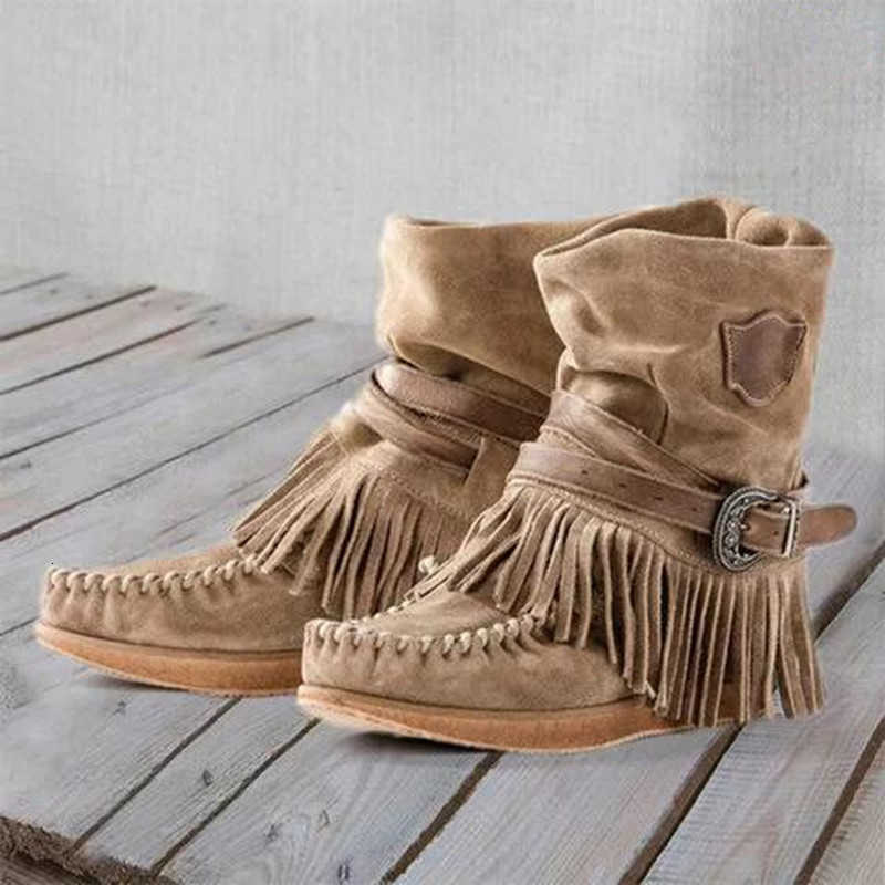 Boots Women's Side Tassel Zipper Black 2025 Winter New Flat Warm Shoes Comfort Round Toe Non-slip Plush Ankle Boots D260917