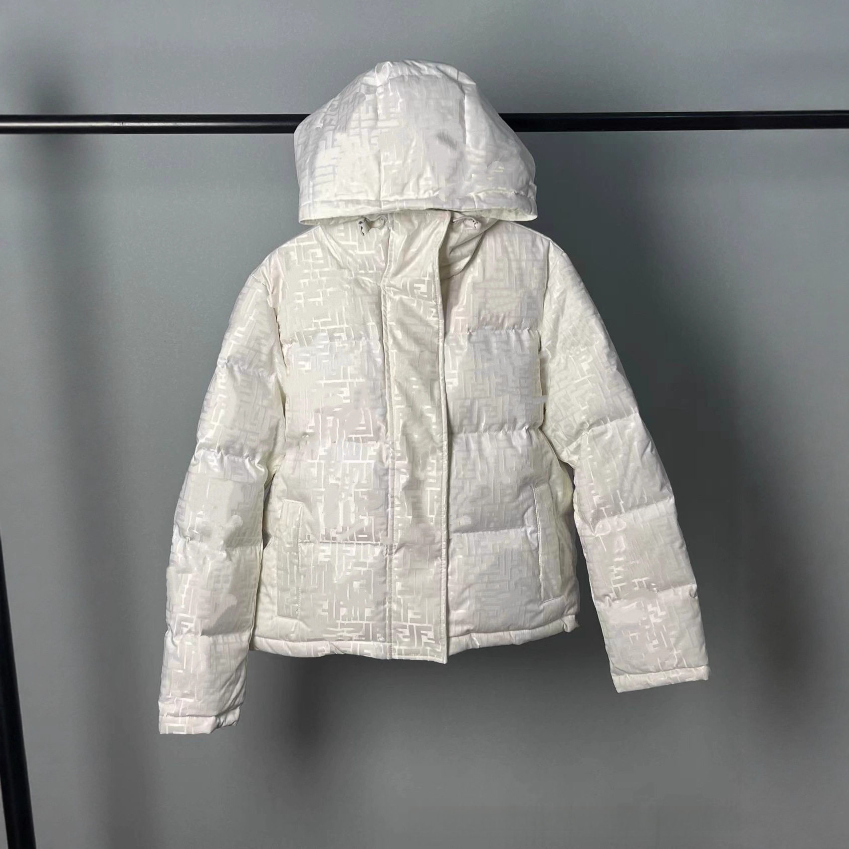 F Brand Monogram Hooded Down Puffer Jacket Men's New Dark Pattern Full Print Hooded Down Jacket Outdoor Loose Versatile Unisex Coat