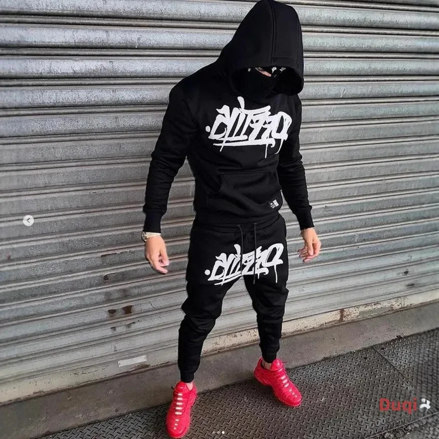 Large supply of men's sportswear fashion hip hop suit two-piece set hoodie printed sweatshirt comfortable casual male style 260917