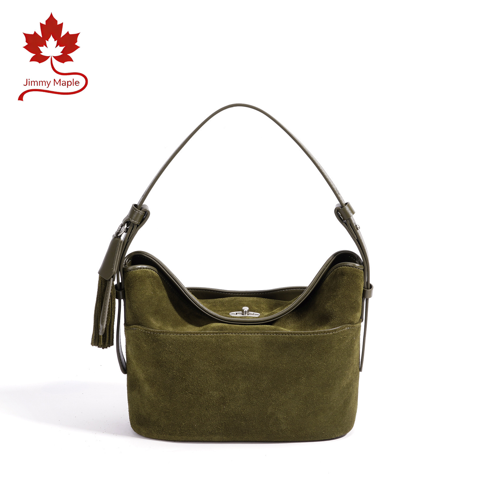 Autumn Olive Green Tassel Design Slouchy Woman Bucket Tote Real Suede Leather Female Crossbody Shoulder Bag High Quality Suotong260917