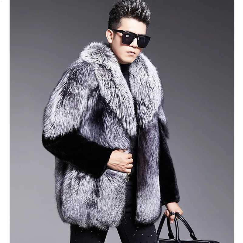 Coats Thick Jacket Winter Fur Men Faux Fur Outerwear Turn Down Collar Long Sleeve Cardigan 2025 Spliced High Street W260915