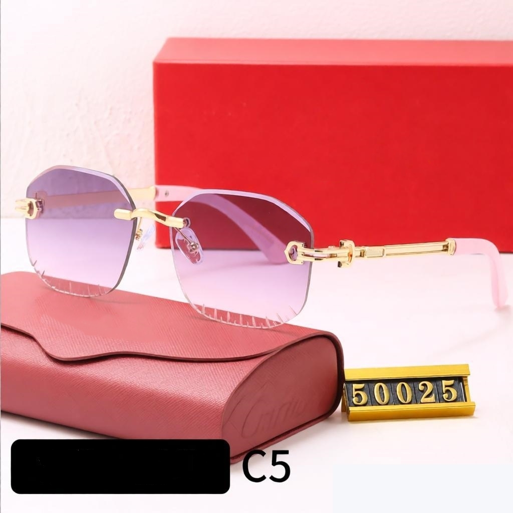 Pink Sunglasses Mens Designer Glasses Optical Frame C Shade Panther Sun glasses for Womens Rimless Fashion Retro Luxury Brand Metal Engraving Eyegla