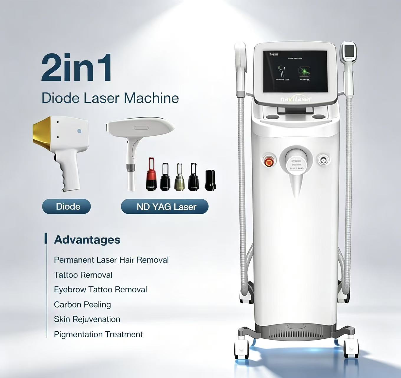 Diode Laser Hair Removal 2-in-1 Standing Machine with Nd:YAG Tattoo Removal for Salons