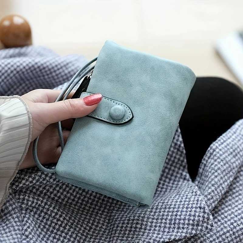 Women Tri-fold Short Wallets with Coin Zipper Pocket Minimalist Frosted Soft Leather Ladies Purses Female Pink Small WalletT260917